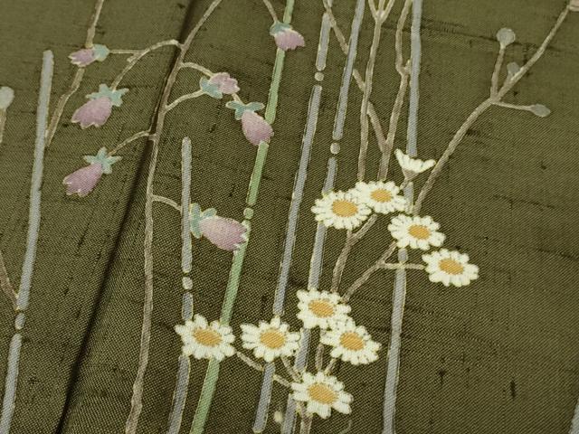 平和屋着物●極上 染織の名門 しょうざん 生紬 訪問着 木賊 枝花 利休色地 暈し染め 逸品 DZAB4470kh6