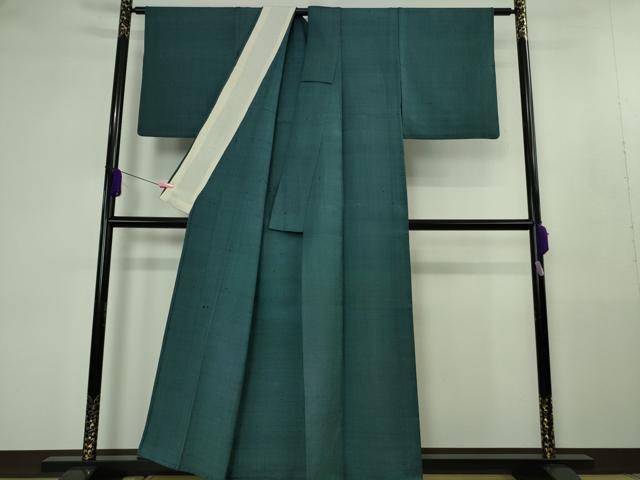 平和屋本店▽希少 ざざんざ織 単衣 藍色 逸品 DZAB4475kh6