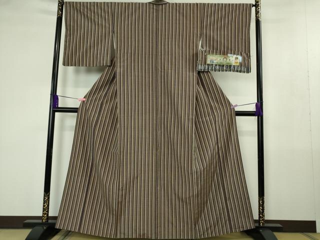 平和屋着物●極上 創作古典大島紬 奄美大島車輪梅染 縞 証紙付き 逸品 DZAB4486kh6