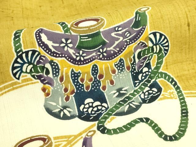 平和屋着物●極上 本場琉球紅型 琉球びんがた 知念紅型研究所 知念貞男 九寸名古屋帯 紬地 陶器文 逸品 DZAB4501kh6