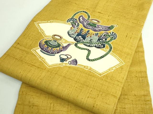 平和屋着物●極上 本場琉球紅型 琉球びんがた 知念紅型研究所 知念貞男 九寸名古屋帯 紬地 陶器文 逸品 DZAB4501kh6