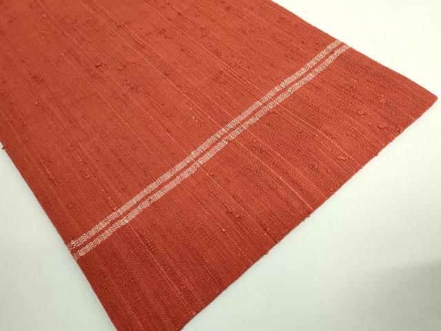 平和屋本店●極上 浦野理一 経節紬 九寸名古屋帯 朱色 逸品 DZAB4502kh6