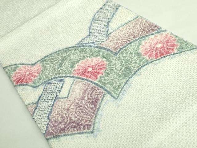 平和屋着物●極上 名門 藤娘きぬたや・総絞り 九寸開き名古屋帯 草花文 逸品 DZAB4506kh6