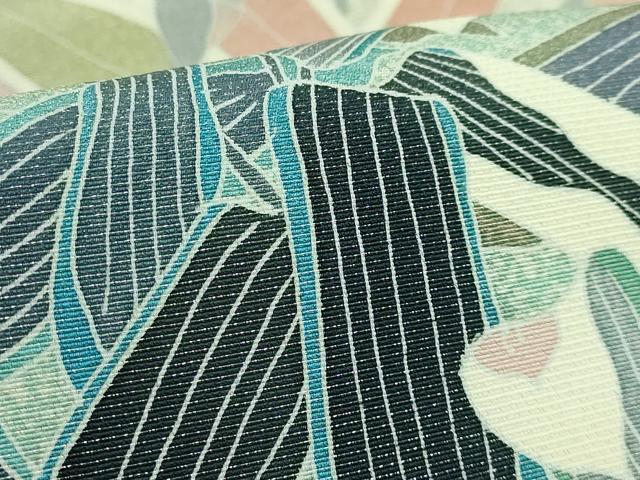 平和屋着物●希少 染織工芸作家 京手描友禅 田村信之 太鼓柄袋帯 葉尽くし 金通し地 逸品 DZAB4513kh6