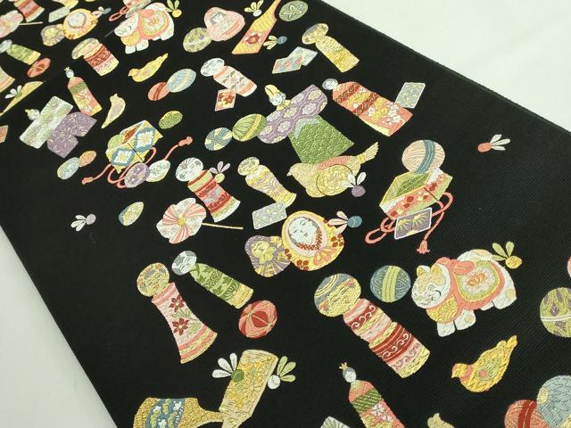 平和屋着物●極上 西陣の老舗 1782年創業 山下織物 六通柄袋帯 唐織 相馬紀行 黒地 金糸 逸品 DZAB4515kh6