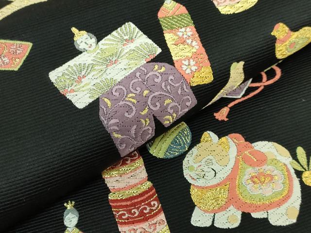 平和屋着物●極上 西陣の老舗 1782年創業 山下織物 六通柄袋帯 唐織 相馬紀行 黒地 金糸 逸品 DZAB4515kh6