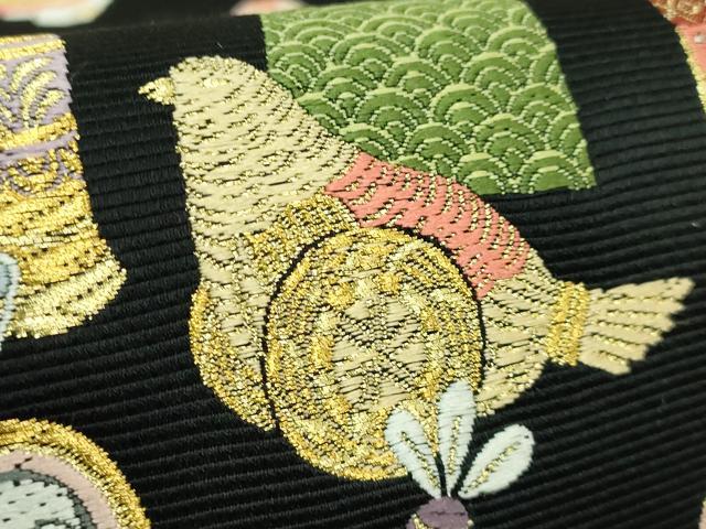 平和屋着物●極上 西陣の老舗 1782年創業 山下織物 六通柄袋帯 唐織 相馬紀行 黒地 金糸 逸品 DZAB4515kh6