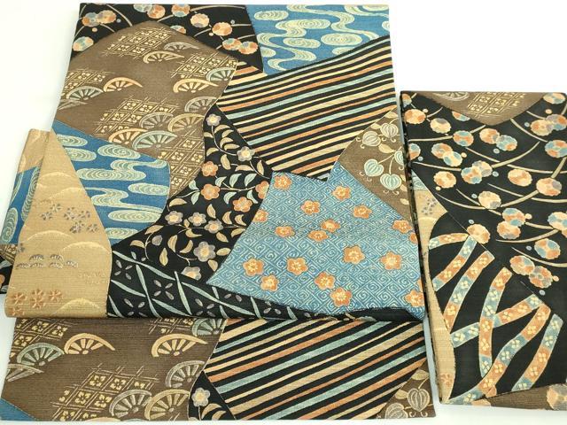 平和屋着物●極上 摺型友禅 京都 多ち花 つけ帯 切り嵌め花文 逸品 DZAB4532kh6