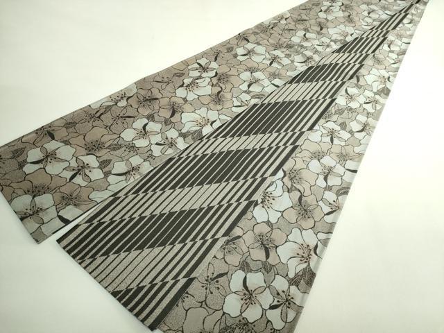 平和屋着物●極上 両面 半幅帯 花尽し 縞 逸品 DZAB4534kh6