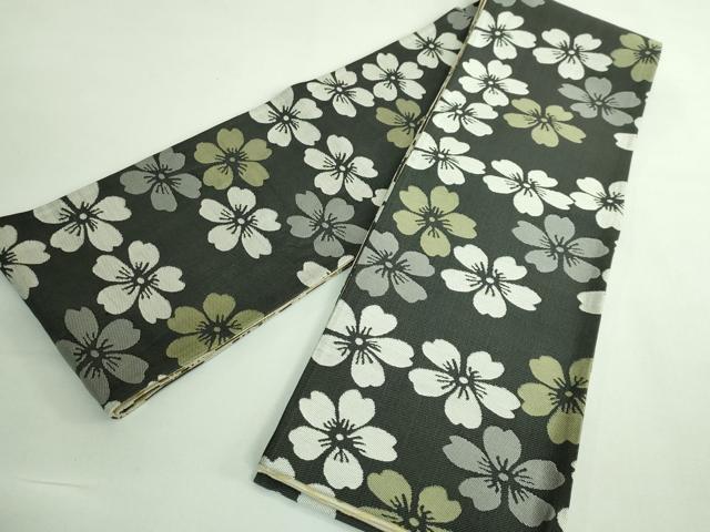 平和屋着物●極上 両面 半幅帯 舞桜 網目花文 逸品 DZAB4535kh6