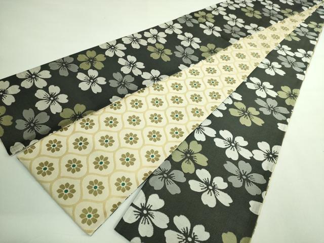 平和屋着物●極上 両面 半幅帯 舞桜 網目花文 逸品 DZAB4535kh6