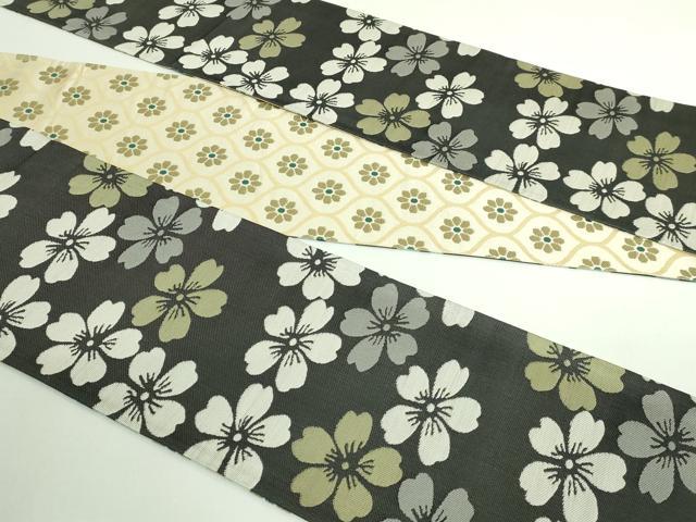 平和屋着物●極上 両面 半幅帯 舞桜 網目花文 逸品 DZAB4535kh6