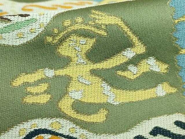 平和屋着物●極上 西陣 白綾苑大庭 六通柄袋帯 抽象文様 金糸 逸品 DZAB4548kh6