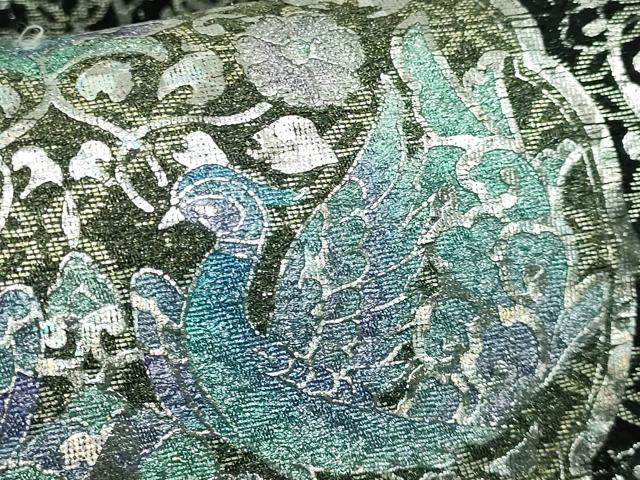 平和屋着物●極上 太鼓柄袋帯 双鳥花文 黒地 金彩 逸品 DZAB4561kh6