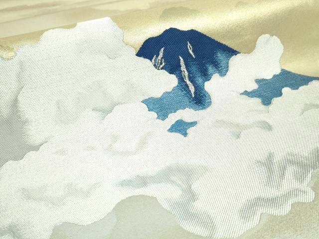 平和屋本店●極上 西陣 とみや織物謹製 近代日本画の巨匠 横山大観 太鼓柄袋帯 霊峰 金銀糸 証紙・反端付き 逸品 DZAB4572kh6