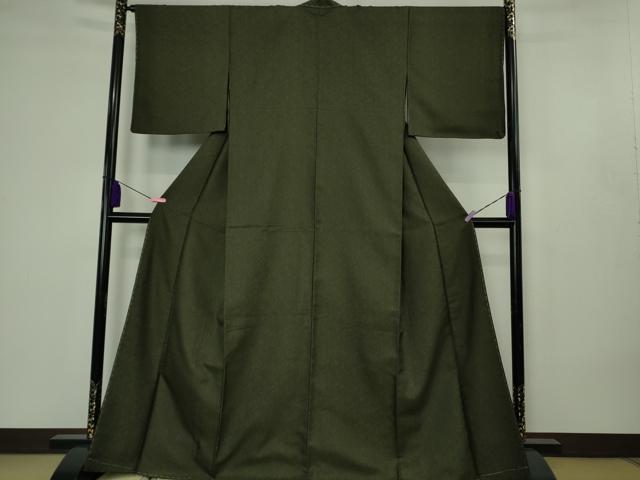 平和屋本店●極上 紋屋井関 御寮織 お召 鳳凰桐笹地紋 色無地 仙斉茶色 染の近江謹製 逸品 未使用 DZAB4601kh6