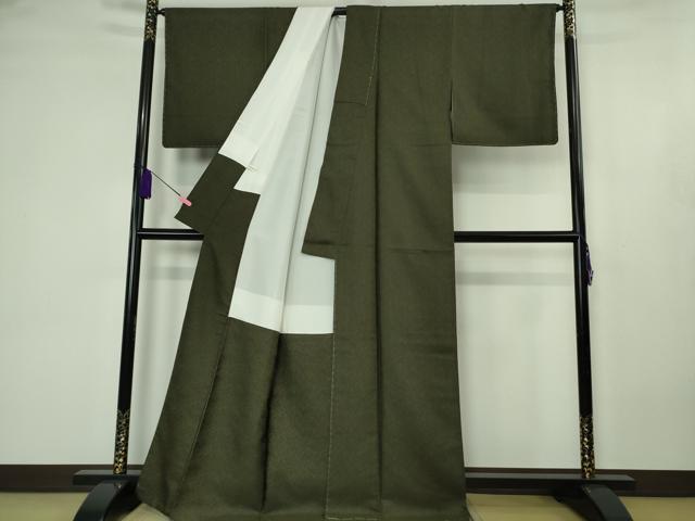 平和屋本店●極上 紋屋井関 御寮織 お召 鳳凰桐笹地紋 色無地 仙斉茶色 染の近江謹製 逸品 未使用 DZAB4601kh6