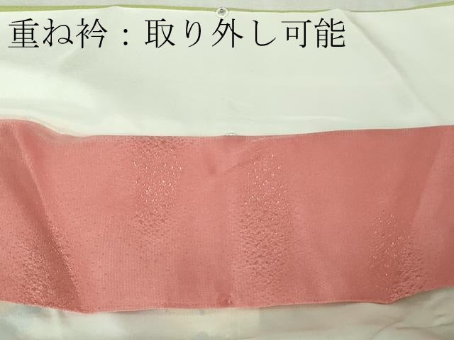 平和屋本店●極上 創業460年・千總 振袖 駒刺繍 檜扇花文 若葉色地 暈し染め 金彩 逸品 DZAB4608kh6