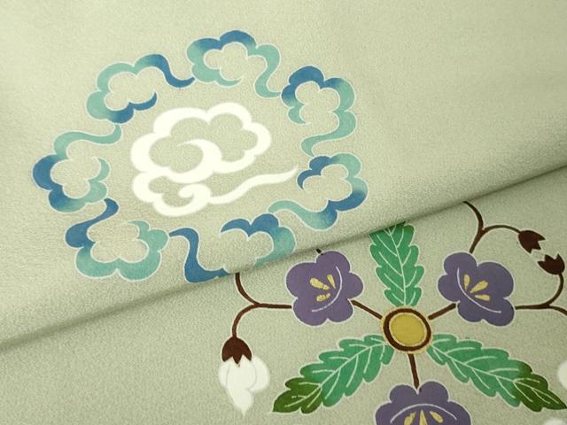 平和屋本店∞極上 友禅染色家 品川恭子 道行コート 花丸文 柳鼠色地 金彩 逸品 DZAB4611kh6