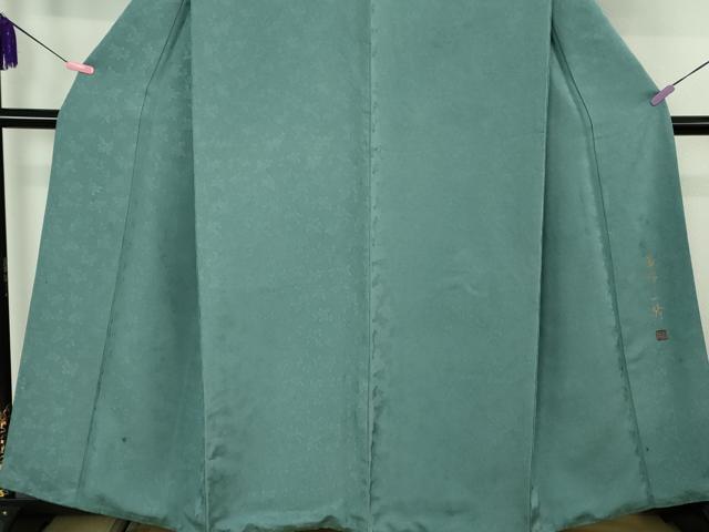 平和屋着物●極上 染色作家 草野一騎 色無地 お召地 薔薇地紋 浅葱色 逸品 DZAB4613kh6