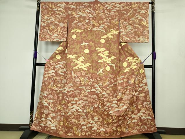 平和屋本店●最高級 中国三大刺繍 相良刺繍 駒刺繍 総手刺繍 訪問着 宝尽くし飛鶴文 濃い真赭色地 金糸 金通し地 三越扱い 逸品DZAB4616kh6