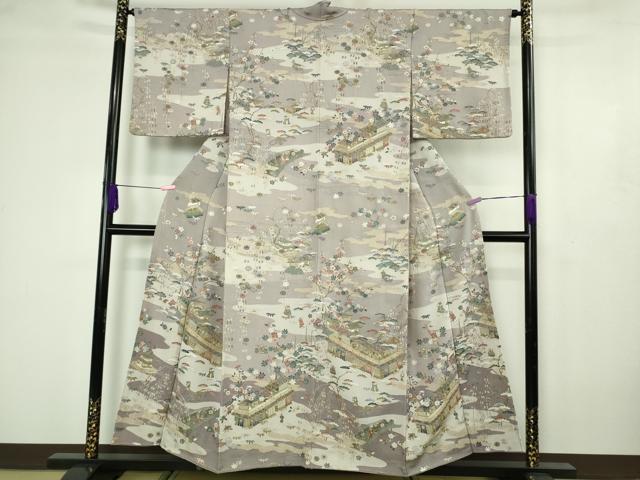 平和屋本店●極上 中国三大刺繍 汕頭刺繍 スワトウ刺繍 総刺繍 人物風景花文 薄色地 暈し染め 鬼しぼ縮緬 金糸 逸品 DZAB4617kh6