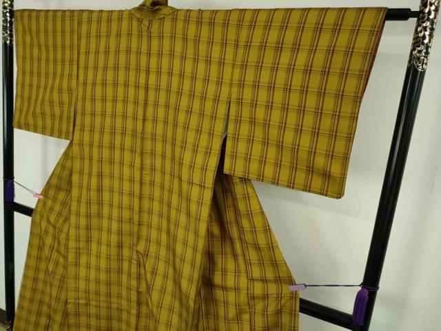 平和屋着物●極上 本場黄八丈 綾織 紬 格子 逸品 DZAB4624kh6