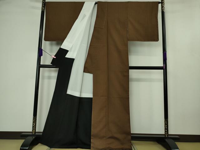 平和屋本店●極上 本場黄八丈 黒八丈 紬 格子 逸品 DZAB4625kh6