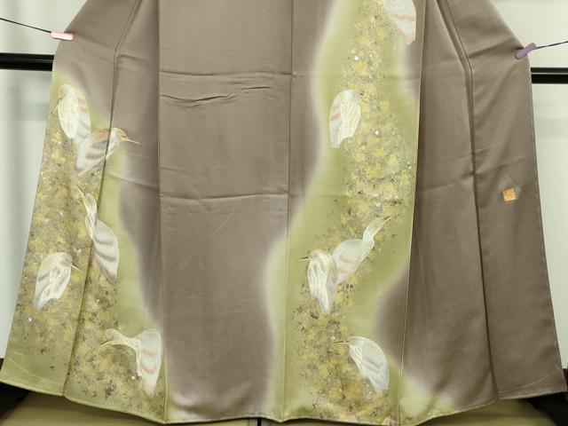 平和屋着物●極上 金彩友禅作家 金彩の魔術師 堀省平 訪問着 白鷺 浅紫色地 暈し染め 金銀彩 ますいわ屋扱い 逸品 未使用 DZAB4630kh6