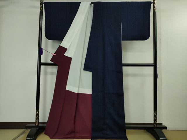 平和屋本店●極上 浦野理一 経節紬 藍型染 笹竹間道 濃藍色 逸品 DZAB4632kh6