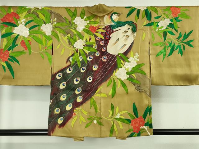 平和屋本店∞極上 アンティーク 大正ロマン 羽織 手刺繍 孔雀花文 金糸 逸品 DZAB4637kh6