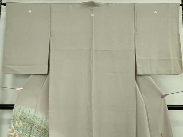平和屋着物●極上 本加賀友禅作家 百貫華峰 色留袖 群鳥樹林花文 枯野色地 暈し染め 逸品 DZAB4640kh6