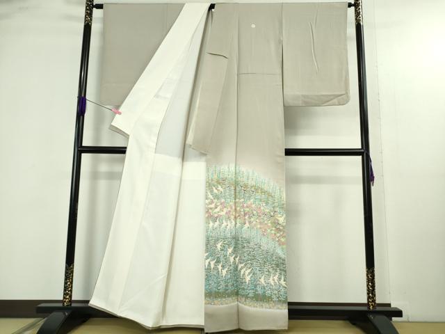 平和屋着物●極上 本加賀友禅作家 百貫華峰 色留袖 群鳥樹林花文 枯野色地 暈し染め 逸品 DZAB4640kh6