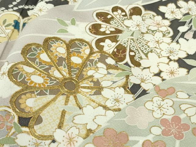 平和屋本店●極上 訪問着 駒刺繍 枝垂れ桜 舞葉花文 藍墨茶色地 金彩 逸品 DZAB4645kh6
