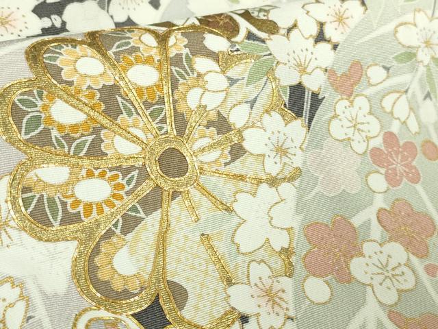 平和屋本店●極上 訪問着 駒刺繍 枝垂れ桜 舞葉花文 藍墨茶色地 金彩 逸品 DZAB4645kh6