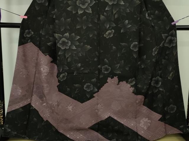 平和屋本店●極上 名門藤娘きぬたや 藤娘大島しぼり 本場大島紬 訪問着 スワトウ・相良刺繍 黒地 恵大島織物謹製 証紙付き 逸品DZAB4666kh6