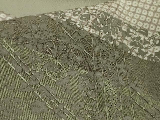 平和屋着物●極上 中国三大刺繍 スワトウ刺繍 汕頭刺繍 訪問着 草花文 灰汁色地 逸品 DZAB4667kh6