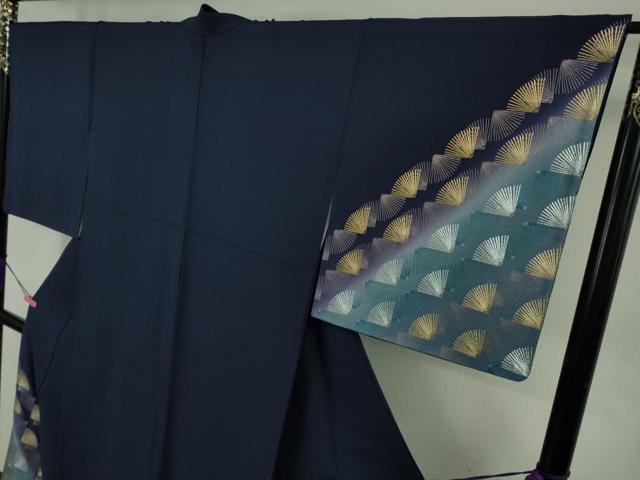 平和屋本店●極上 金彩友禅 卓越技能者・名工・和田光正 訪問着 松葉 鉄紺色地 暈し染め 金銀彩 逸品 DZAB4681kh6