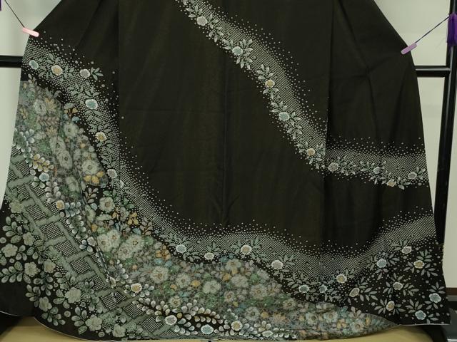 平和屋本店●極上 訪問着 辻が花 黒地 金彩 金通し地 逸品 DZAB4684kh6