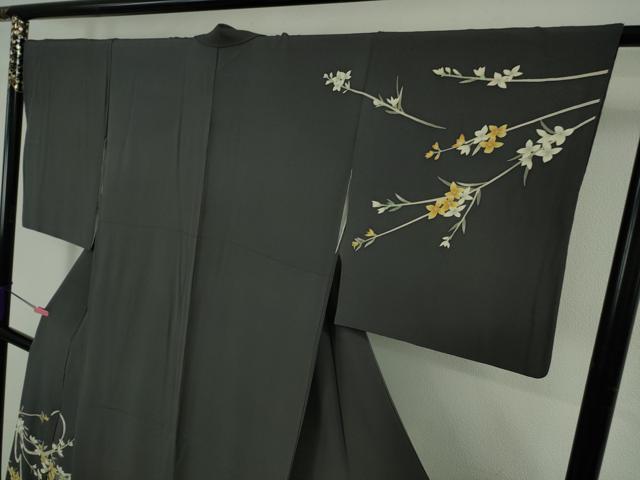 平和屋着物●極上 本加賀友禅作家 松島由美 訪問着 枝花文 褐色地 逸品 DZAB4687kh6