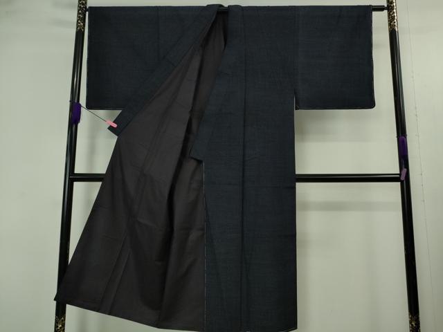 平和屋本店●極上 男性 本場結城紬 重要無形文化財 アンサンブル 長羽織 奥順謹製 紺藍杢 鑑定証・証紙付き 逸品 未使用 DZAB4689kh6