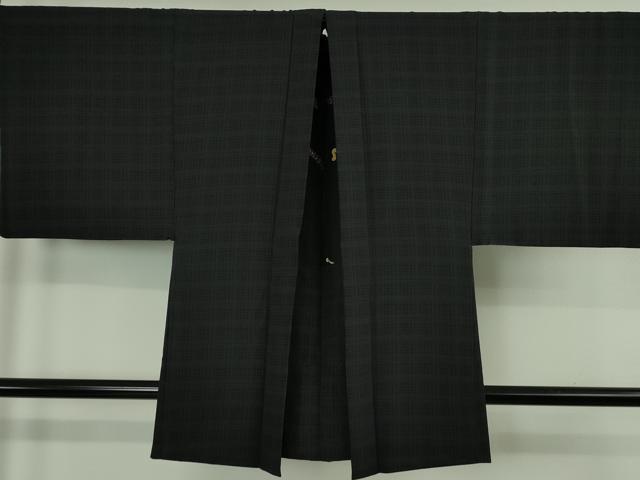 平和屋本店∞極上 男性 長羽織 格子 黒地 羽裏・ピアノ バイオリン 楽器 逸品 DZAB4699kh6