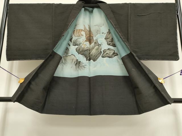 平和屋着物●極上 男性 紬 アンサンブル キングサイズ 羽裏・鷹 濃い檳榔子染色 逸品 未使用 DZAB4703kh6