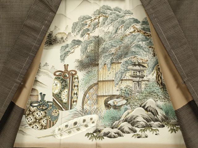 平和屋着物●極上 男性 本場大島紬 アンサンブル 長襦袢(無双仕立て)・長羽織セット 100亀甲 総詰め 証紙付き 逸品 未使用 DZAB4704kh6