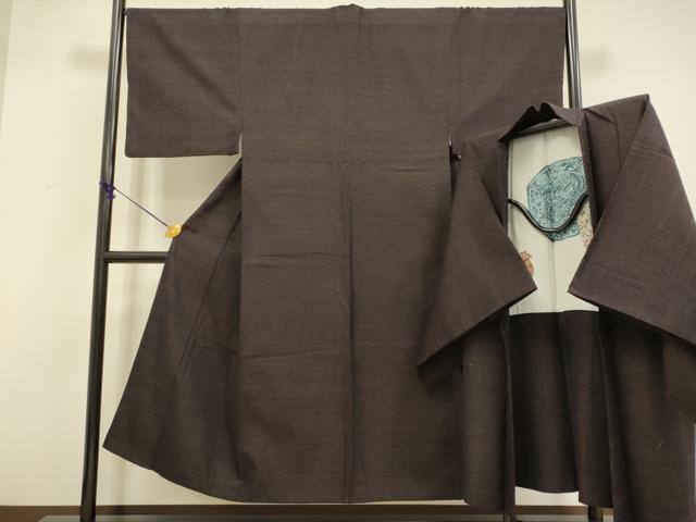 平和屋着物●極上 男性 紬 アンサンブル 色無地 濃い黒鳶色 逸品 DZAB4705kh6