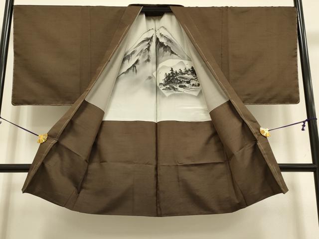 平和屋着物●極上 男性 紬 アンサンブル 長羽織 色無地 憲法色 逸品 未使用 DZAB4706kh6