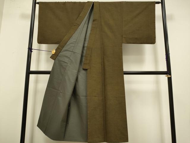 平和屋着物●極上 男性 紬 アンサンブル 長羽織 羽織・髭紬 憲法茶色 逸品 DZAB4710kh6