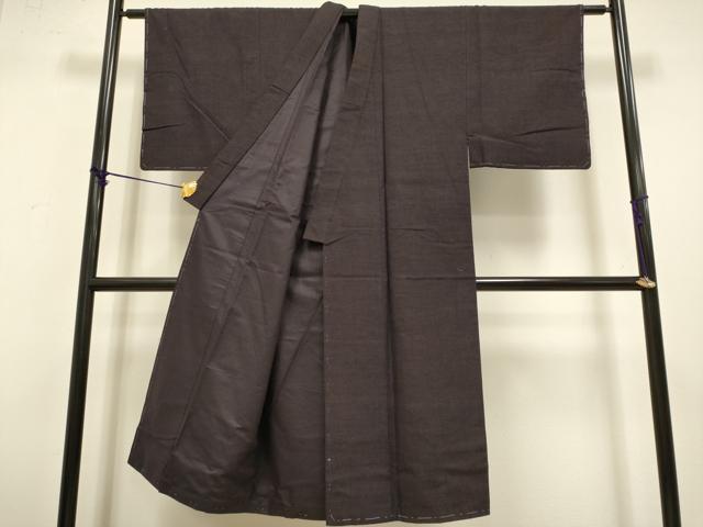 平和屋着物●極上 男性 本場結城紬 重要無形文化財 アンサンブル 色無地 濃い似せ紫色 証紙付き 逸品 DZAB4711kh6