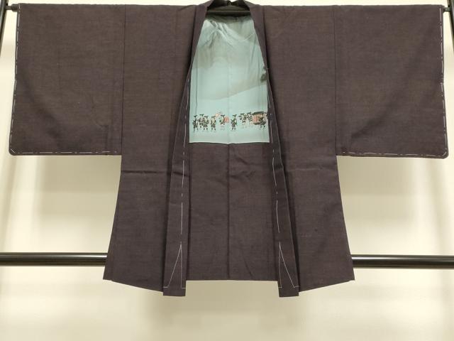 平和屋着物●極上 男性 本場結城紬 重要無形文化財 アンサンブル 色無地 濃い似せ紫色 証紙付き 逸品 DZAB4711kh6