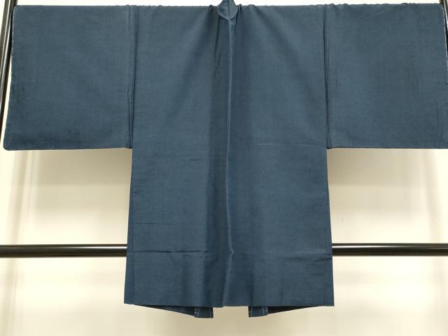 平和屋着物●極上 男性 紬 アンサンブル キングサイズ 長羽織 濃い青藍色 逸品 未使用 DZAB4715kh6